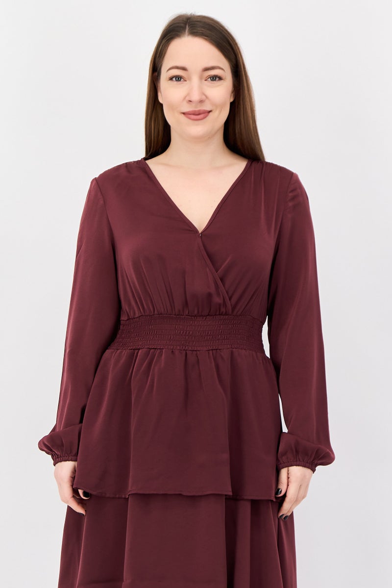 bebe Women Solid Layered Maxi Dress, Maroon - Image 4